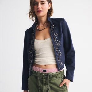 Abercrombie & Fitch Midnight Blue Embroidered Blazer
